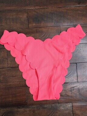 Victoria's Secret Coral Scalloped Edge Brazilian Bikini Bottom Small Vibrant